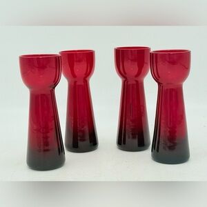 Elegant Red Glass Vases Set | Small Ruby red vases | one stem flowers vase